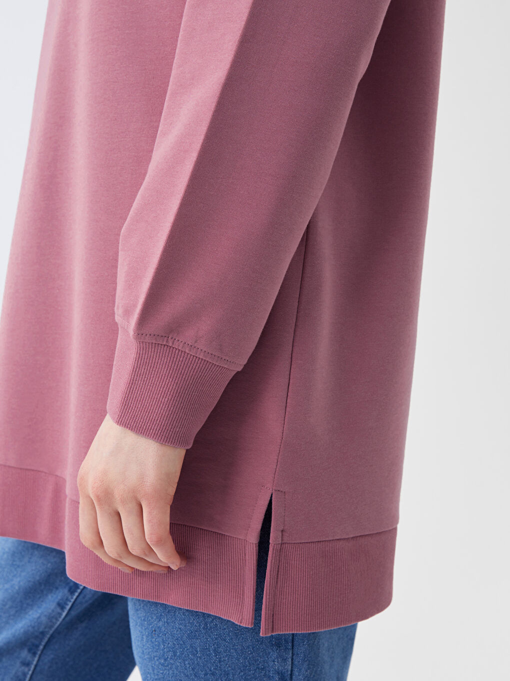 Pembe Bisiklet Yaka Kadın Sweatshirt Tunik-3