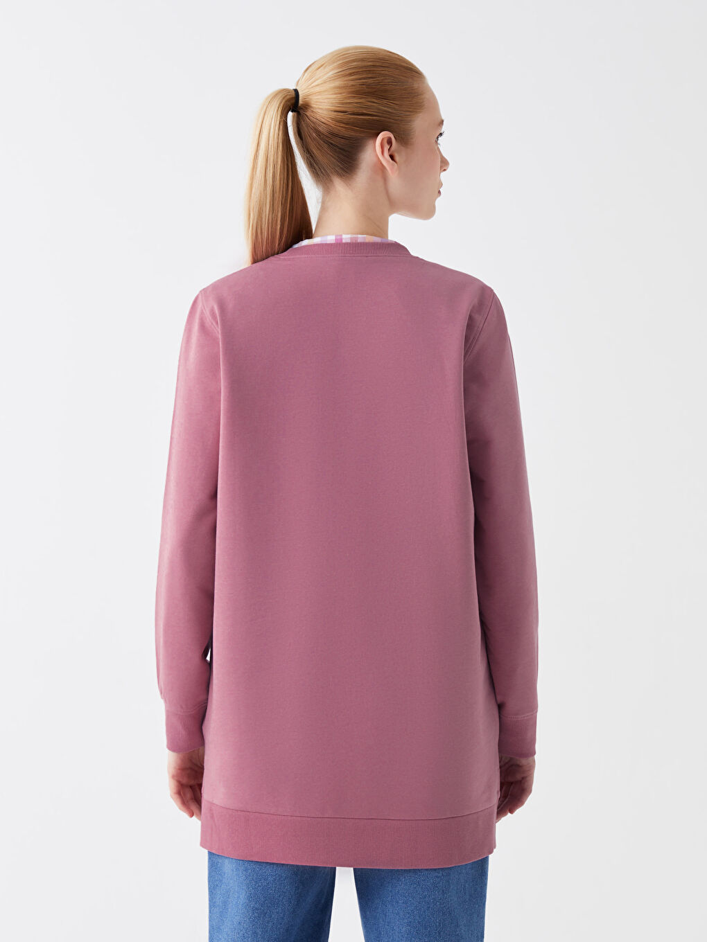 Pembe Bisiklet Yaka Kadın Sweatshirt Tunik-4