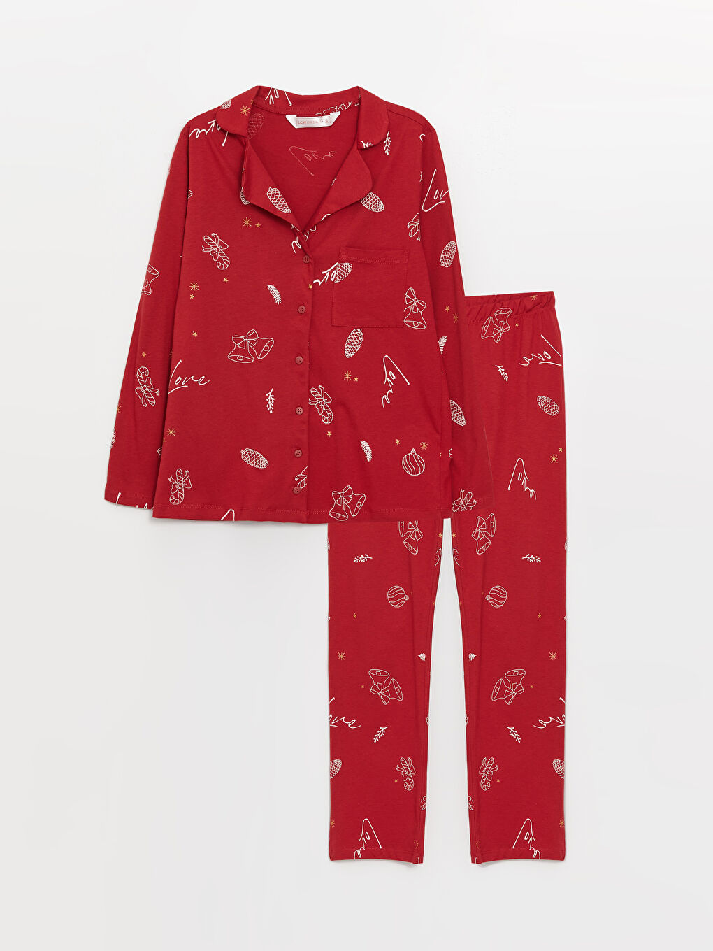 LCW DREAM Shirt Neck New Year Themed Long Sleeve Women's Pajama Set -W3BP83Z8-LTQ