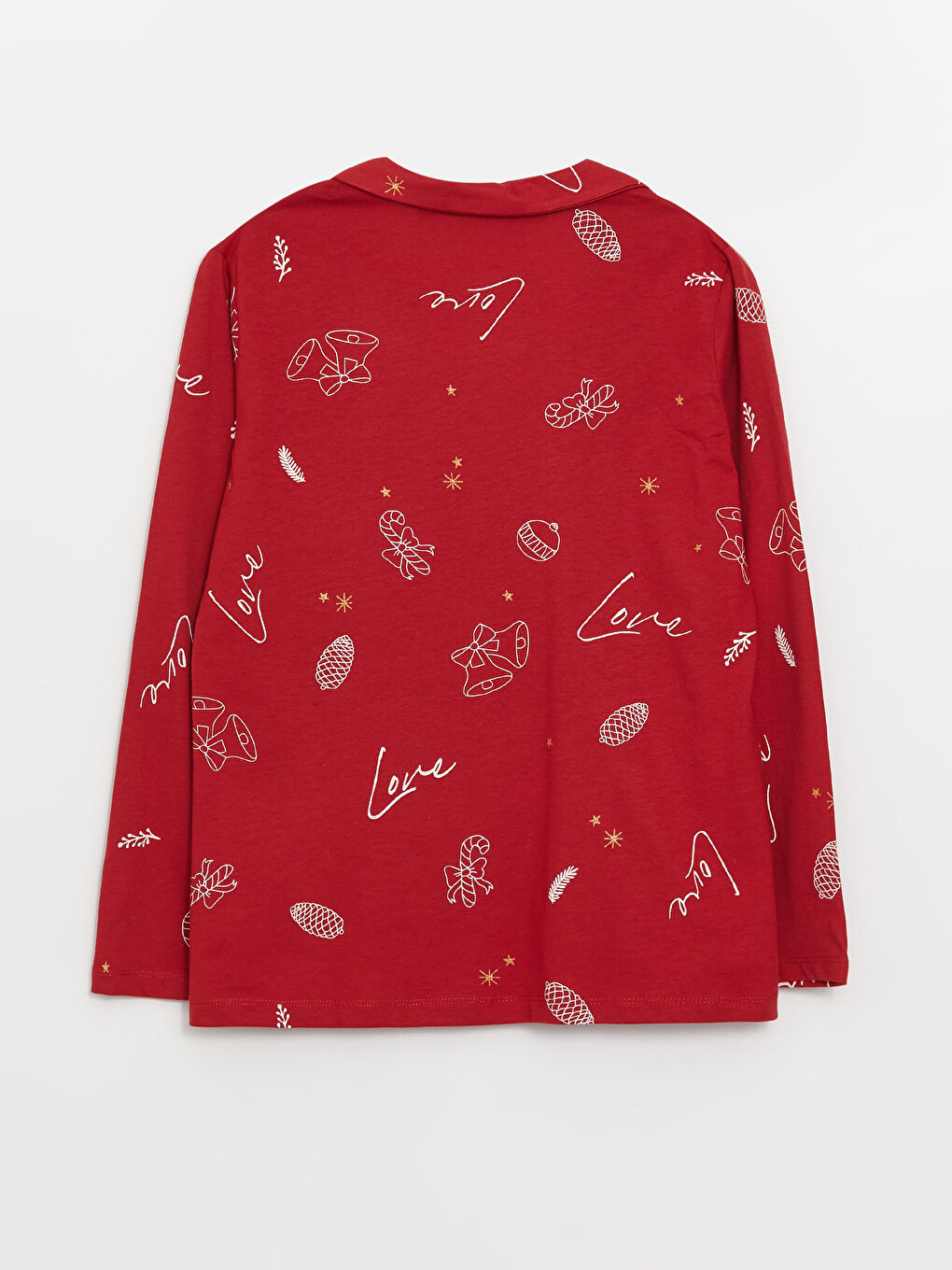 LCW DREAM Shirt Neck New Year Themed Long Sleeve Women's Pajama Set -W3BP83Z8-LTQ