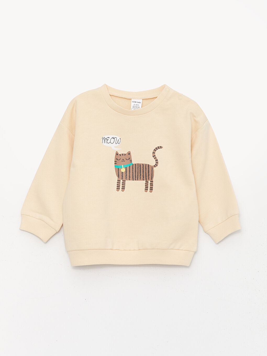 LCW baby Açık Bej Bisiklet Yaka Uzun Kollu Baskılı Kız Bebek Sweatshirt 2'li - 1