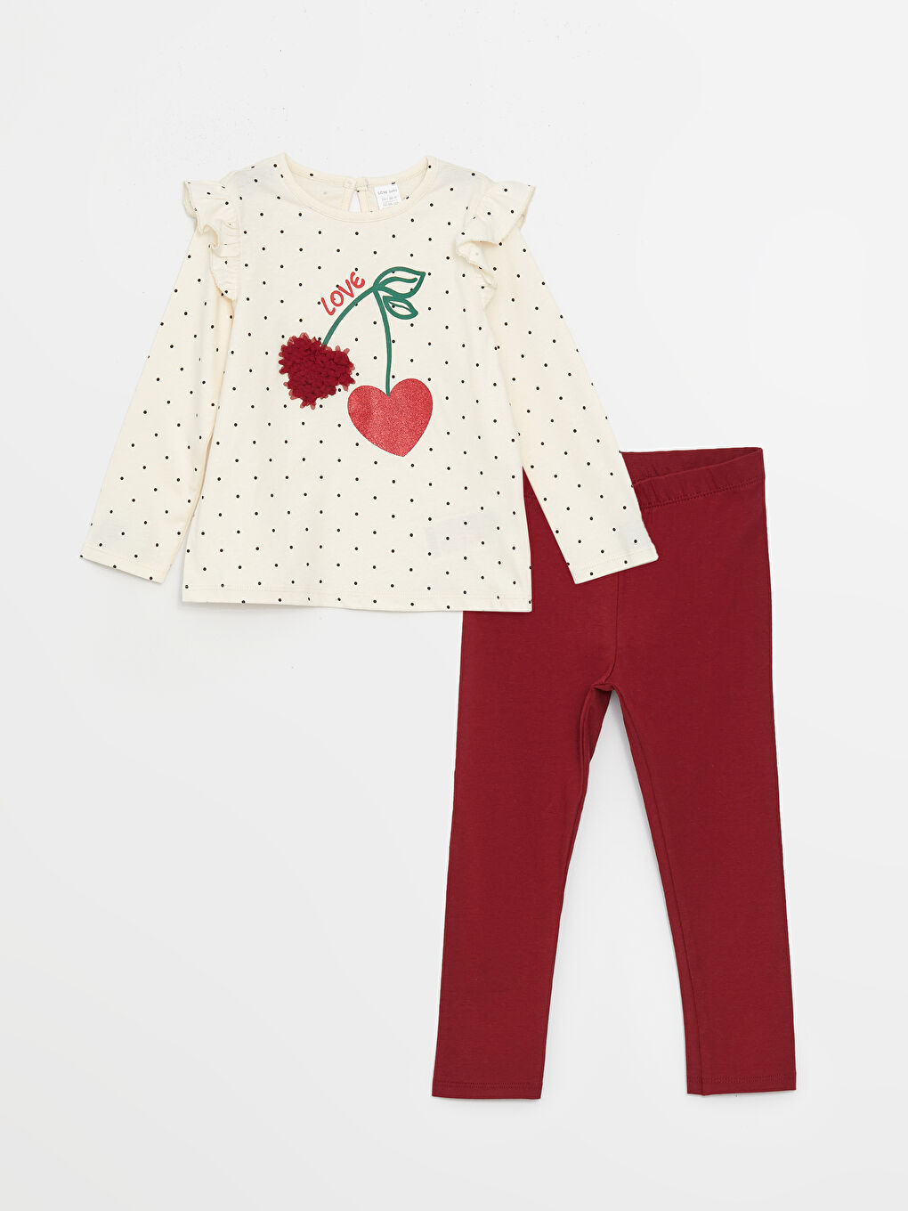 Ekru Bisiklet Yaka Kız Bebek Tişört ve Tayt 2'li Takım