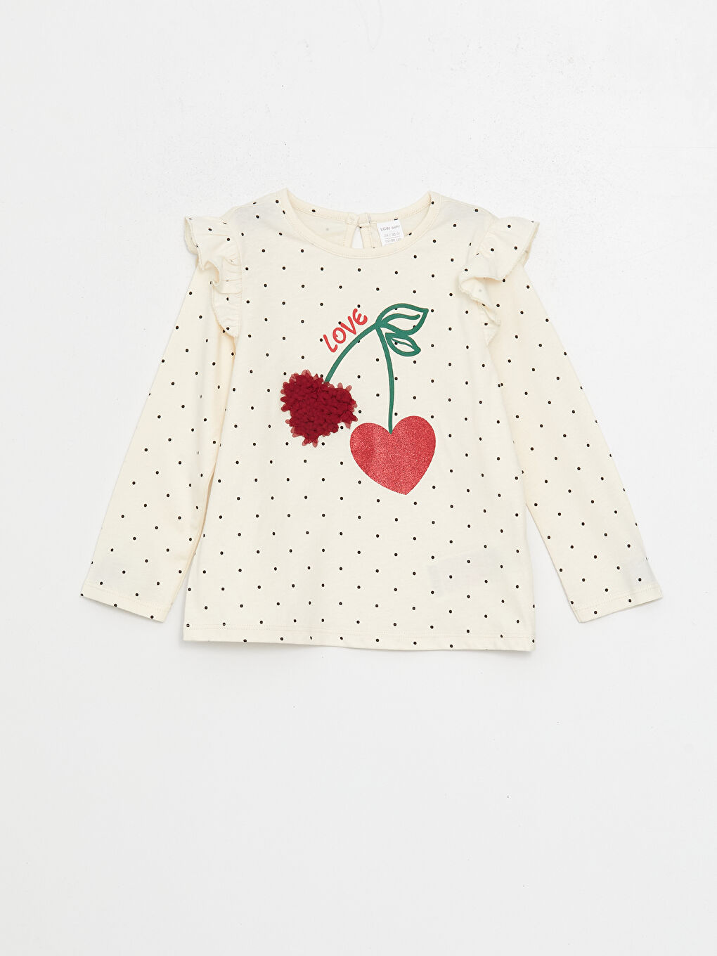 Ekru Bisiklet Yaka Kız Bebek Tişört ve Tayt 2'li Takım-1