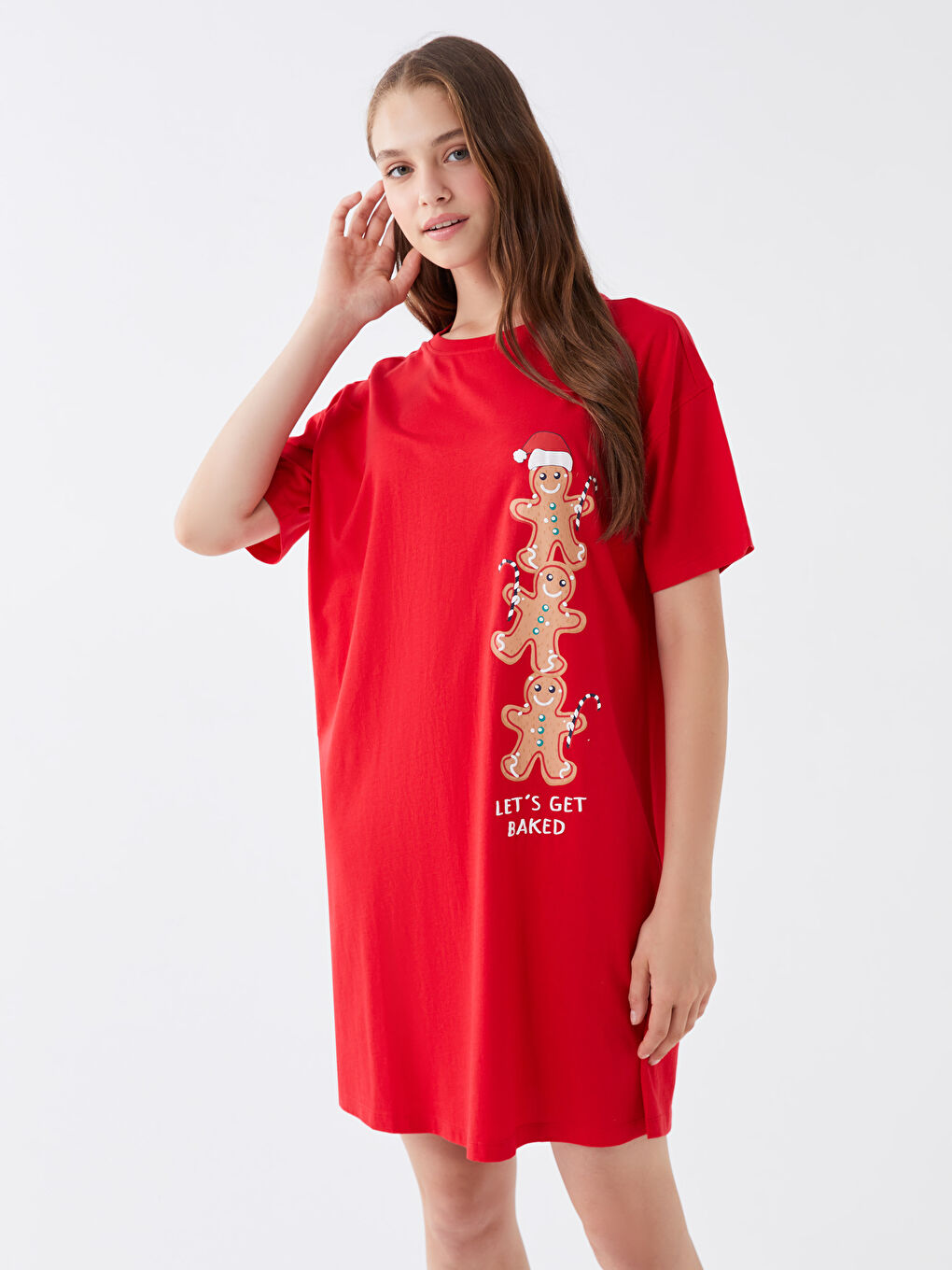 Bisiklet Yaka Yılbaşı Temalı Kadın Gecelik-1
