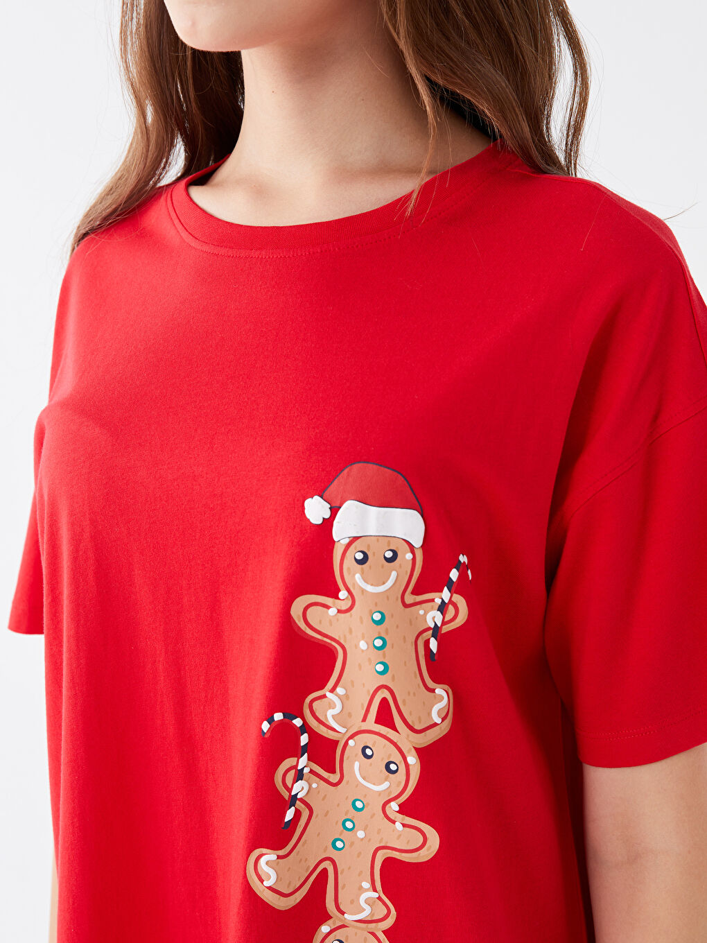 Bisiklet Yaka Yılbaşı Temalı Kadın Gecelik-2