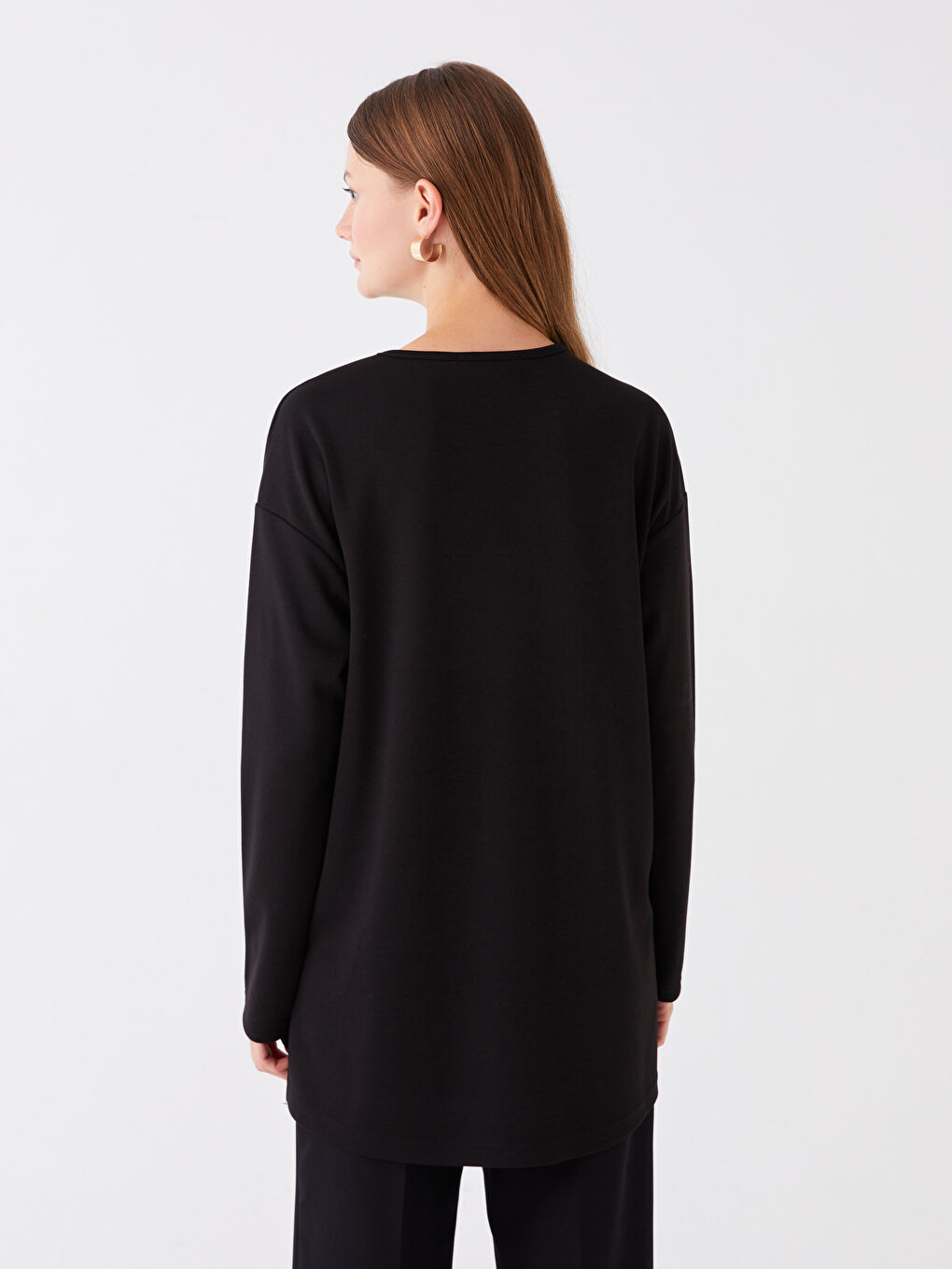 Crew Neck Printed Long Sleeve Women's Tunic-4