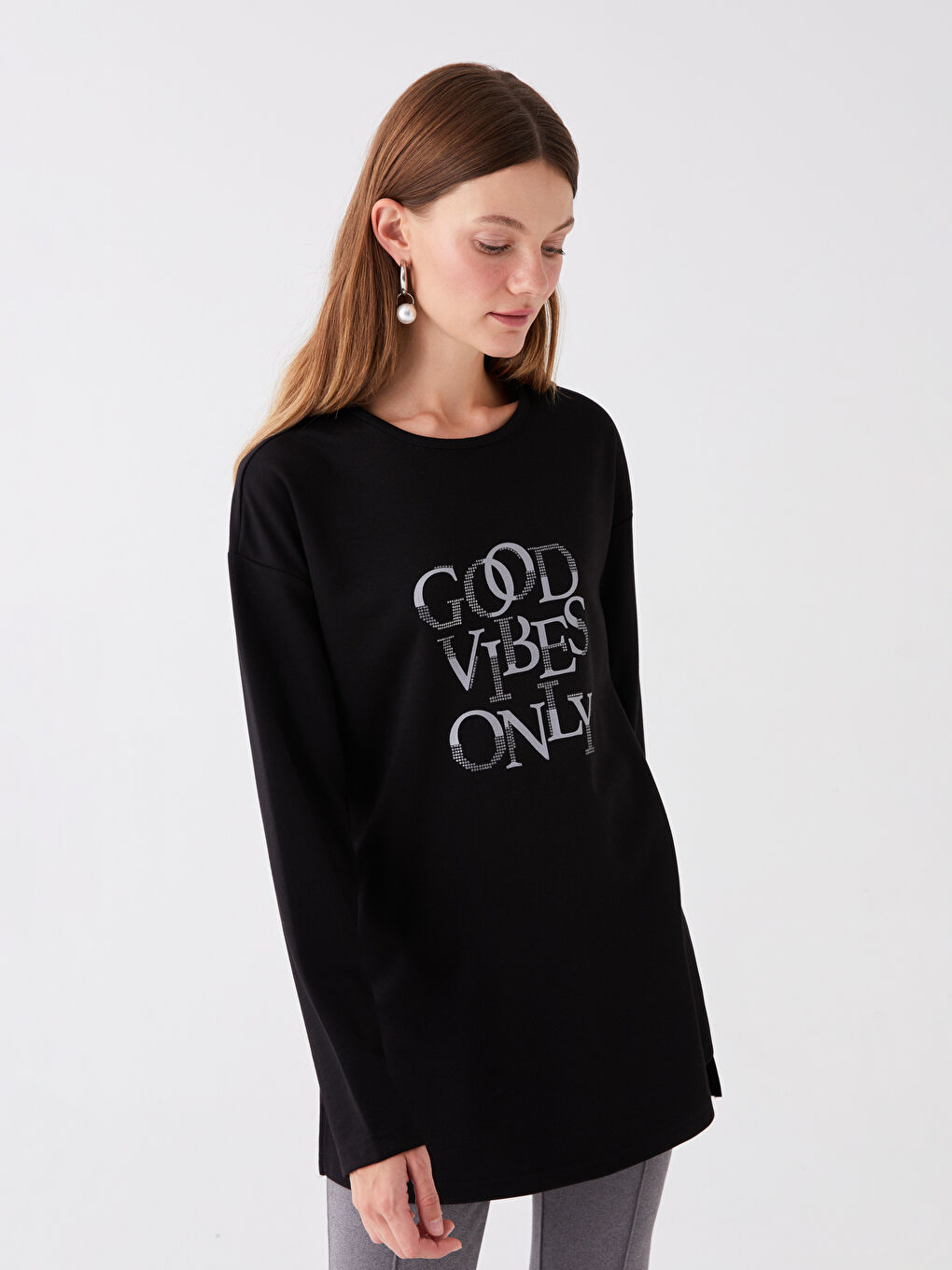 Crew Neck Printed Long Sleeve Women's Tunic -W3BQ87Z8-CVL