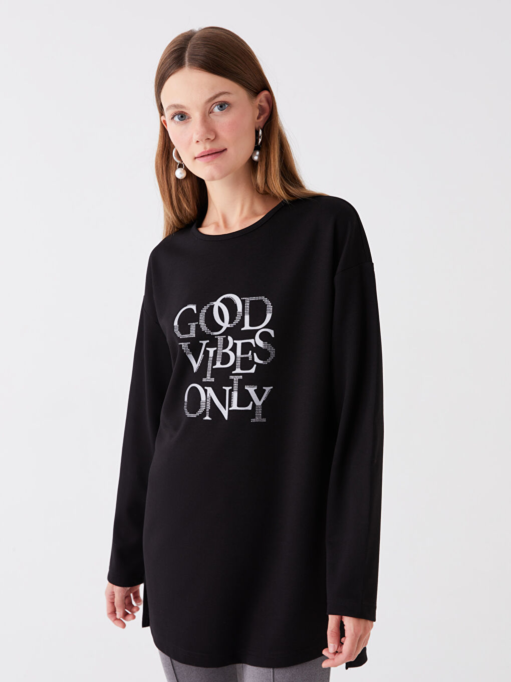 Crew Neck Printed Long Sleeve Women's Tunic -W3BQ87Z8-CVL