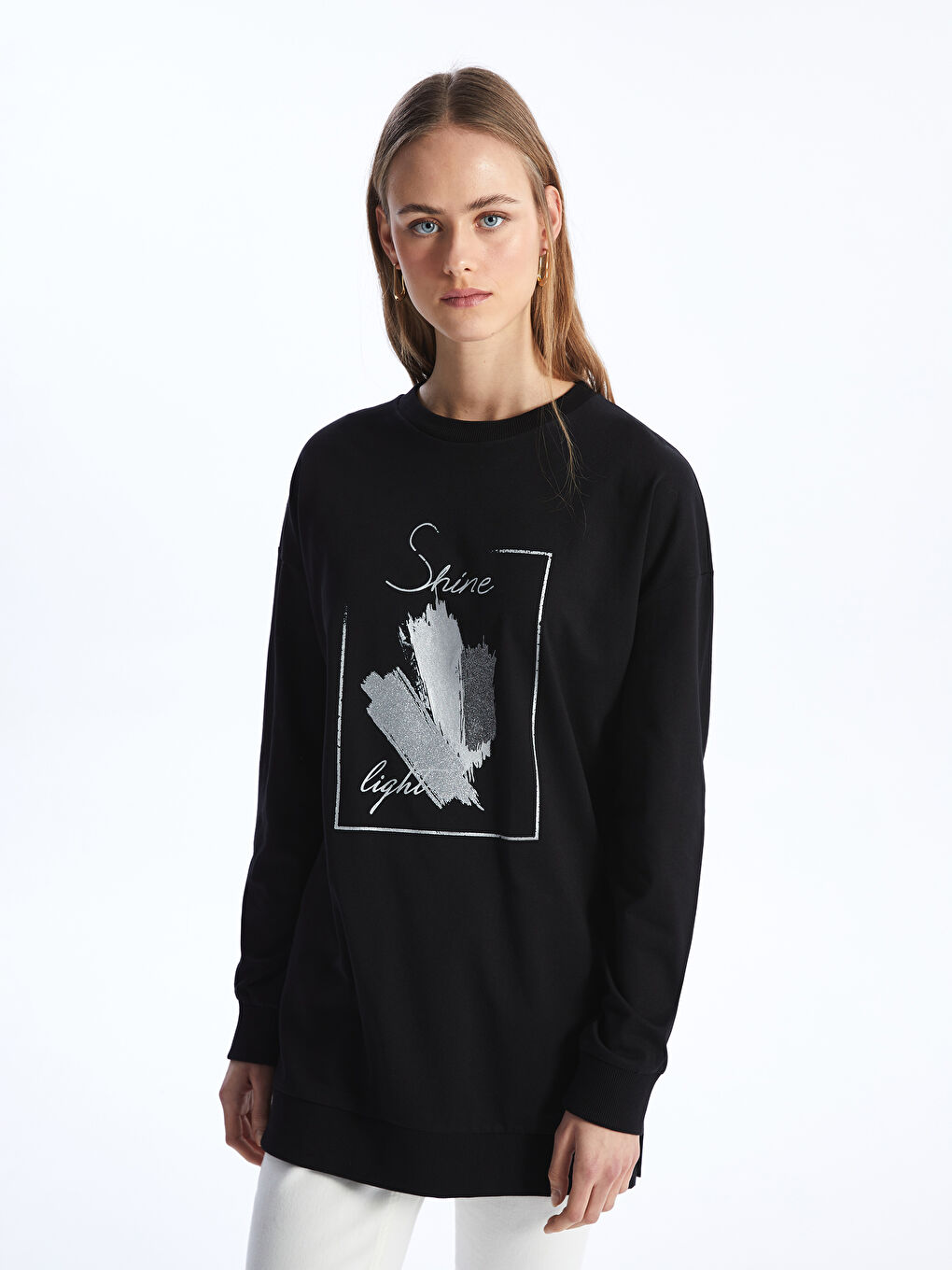 Crew Neck Printed Long Sleeve Oversize Women's Sweatshirt Tunic-1