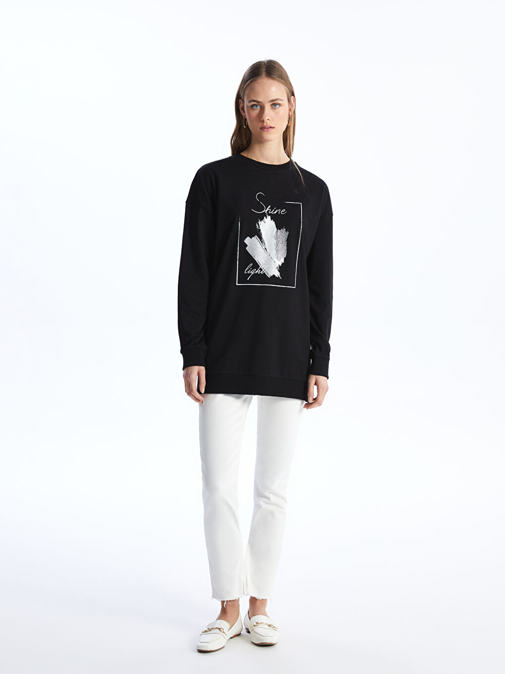 Crew Neck Printed Long Sleeve Oversize Women's Sweatshirt Tunic-2