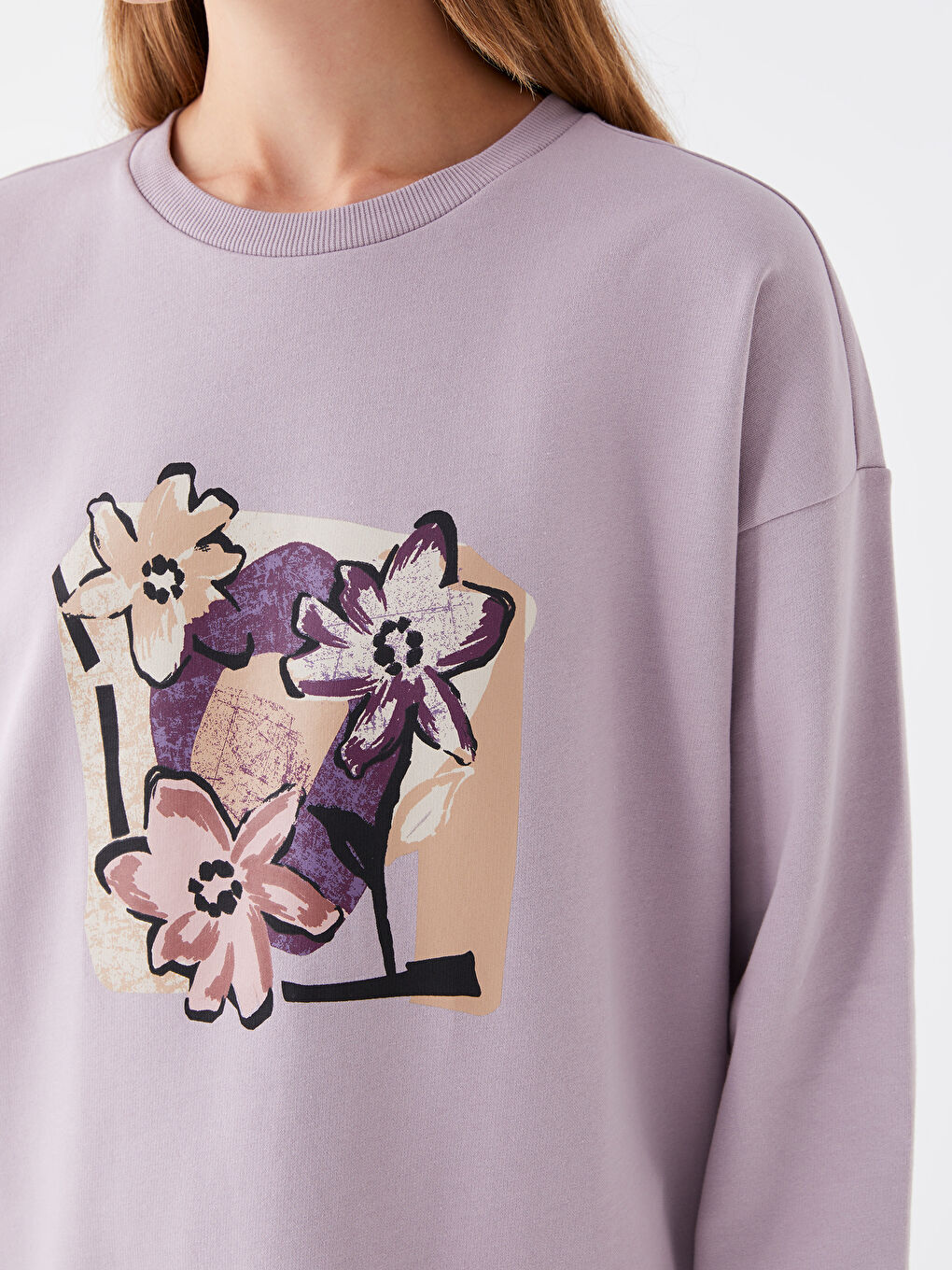 تونیکی سویتشێرتی قۆڵ درێژی چاپکراوی یه‌خه‌ خڕ ئۆڤەرسایز بۆ ژنان-3