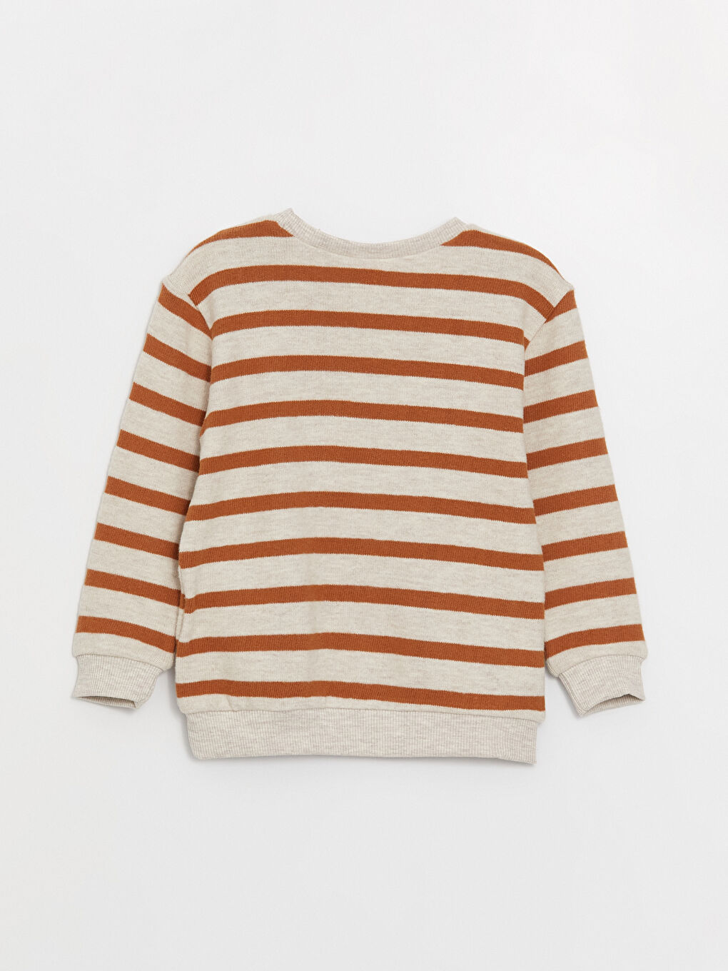 Kahverengi Bisiklet Yaka Uzun Kollu Çizgili Erkek Bebek Sweatshirt-5