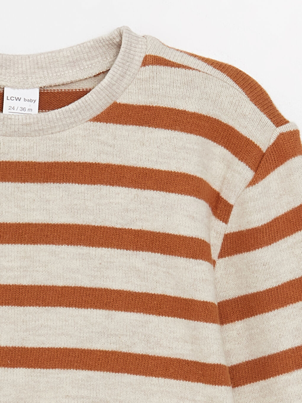 Kahverengi Bisiklet Yaka Uzun Kollu Çizgili Erkek Bebek Sweatshirt-4