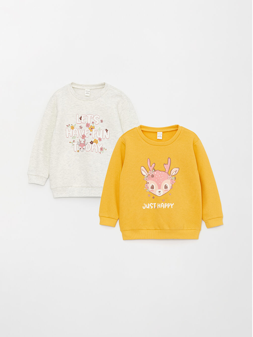 Sarı Bisiklet Yaka Uzun Kollu Baskılı Kız Bebek Sweatshirt 2'li