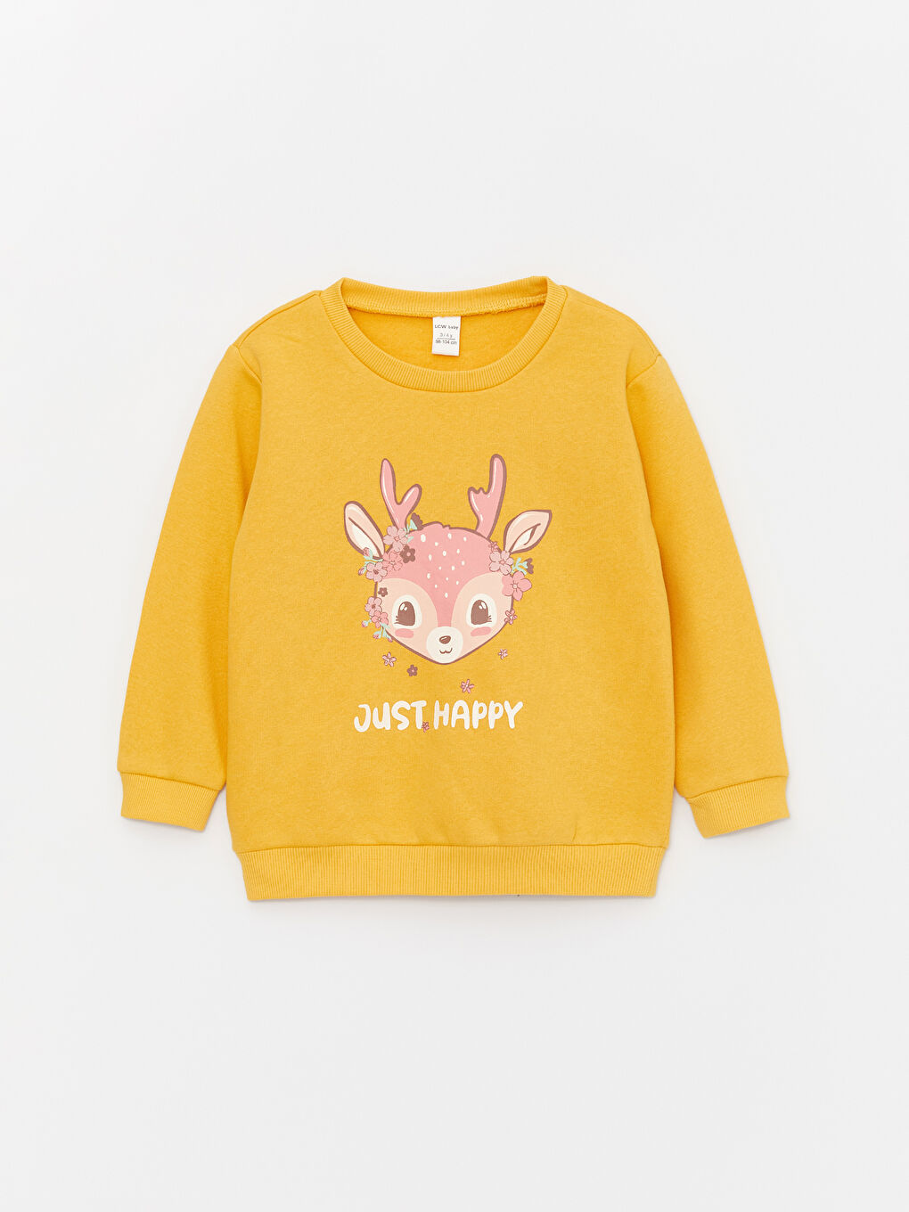 Sarı Bisiklet Yaka Uzun Kollu Baskılı Kız Bebek Sweatshirt 2'li-1