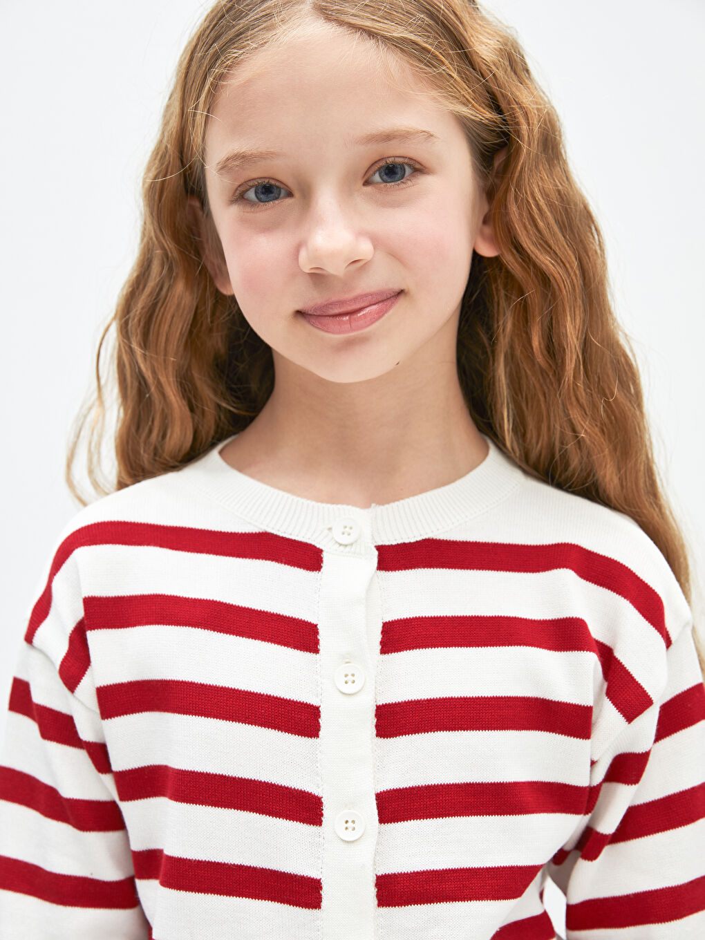 Kırmızı Bisiklet Yaka Çizgili Uzun Kollu Kız Çocuk Triko Hırka-3