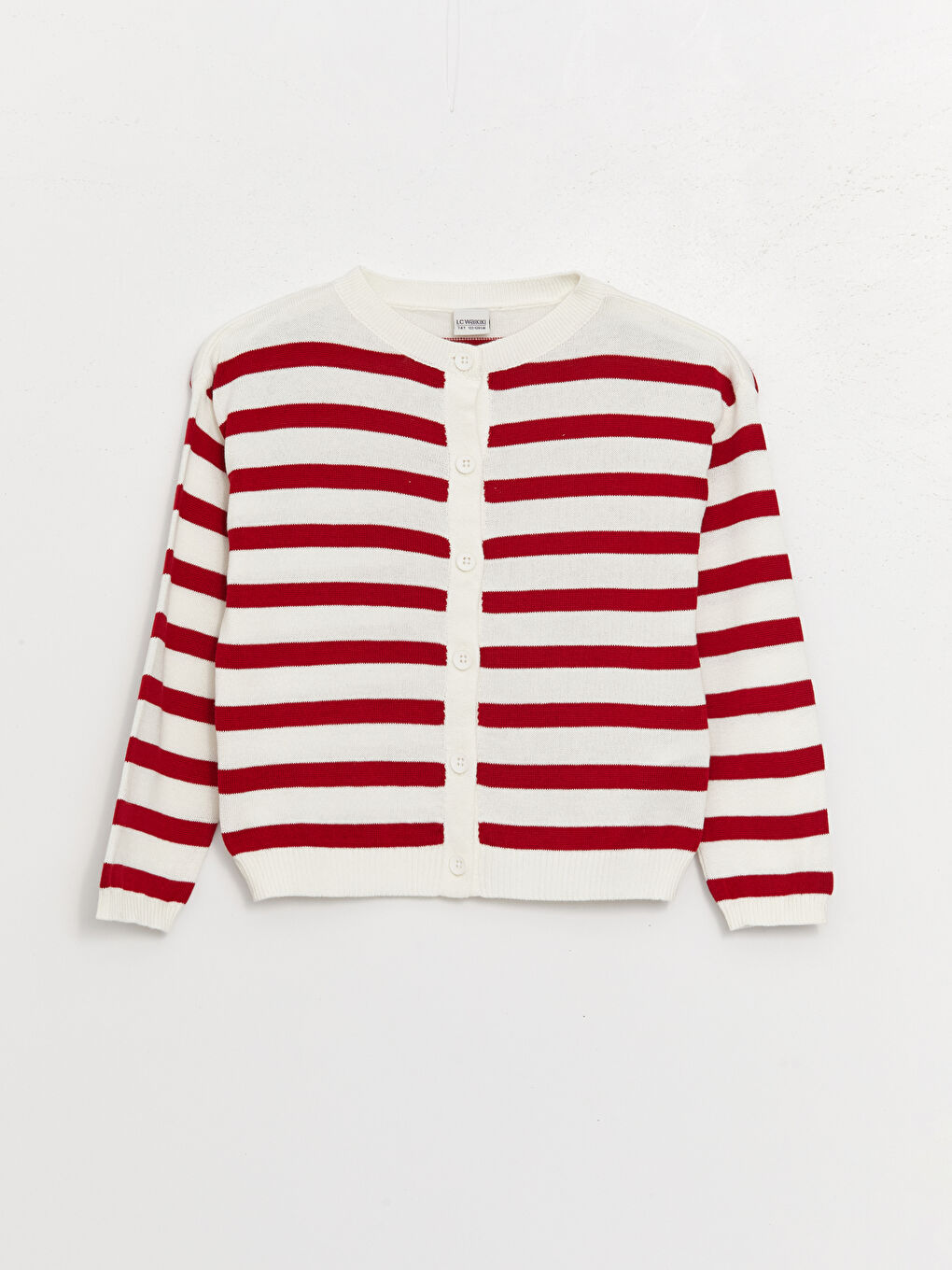 Kırmızı Bisiklet Yaka Çizgili Uzun Kollu Kız Çocuk Triko Hırka-4