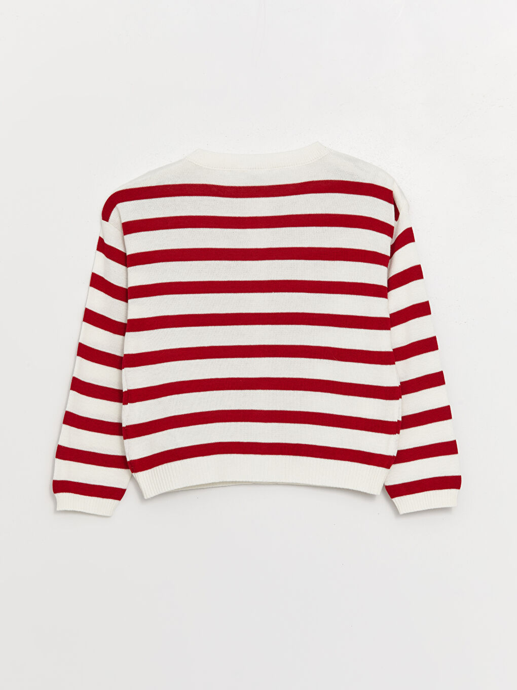 Kırmızı Bisiklet Yaka Çizgili Uzun Kollu Kız Çocuk Triko Hırka-5