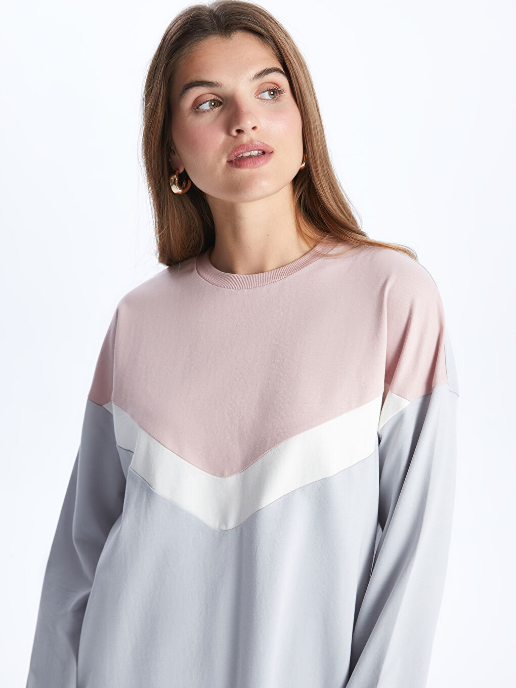 Crew Neck Color Block Long Sleeve Oversize Women's Sweatshirt Tunic-1