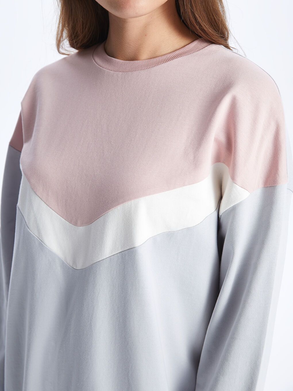 Crew Neck Color Block Long Sleeve Oversize Women's Sweatshirt Tunic-3