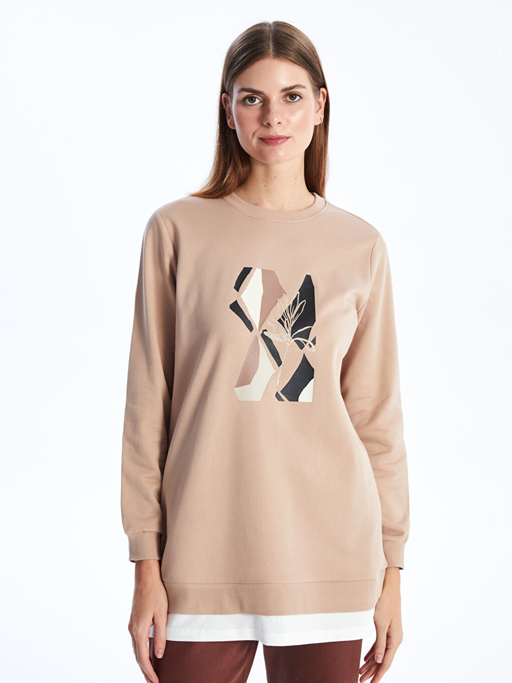 Tunique Sweatshirt à Manches Longues Imprimée pour Femmes avec Col Rond-1