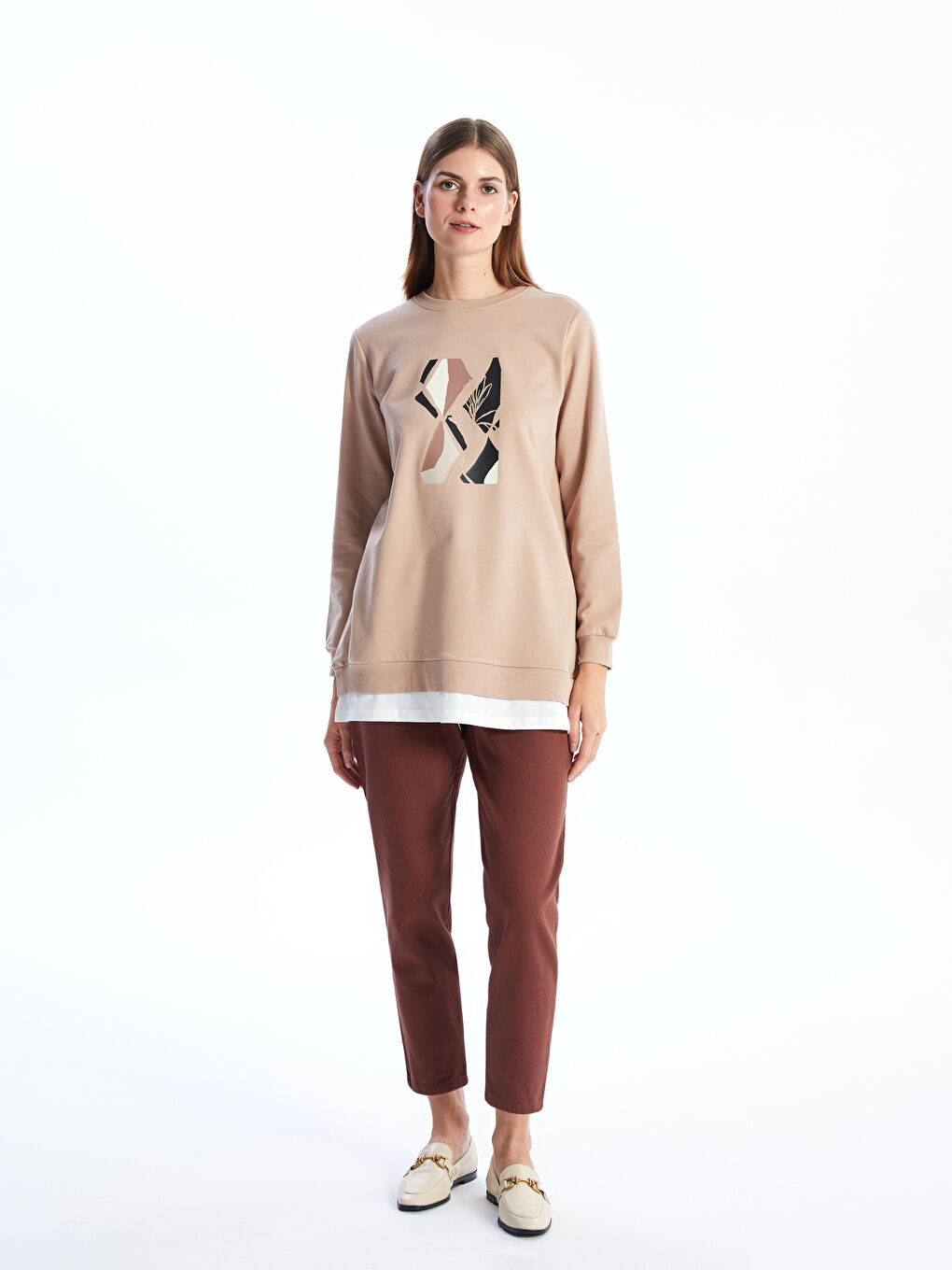 Tunique Sweatshirt à Manches Longues Imprimée pour Femmes avec Col Rond-2