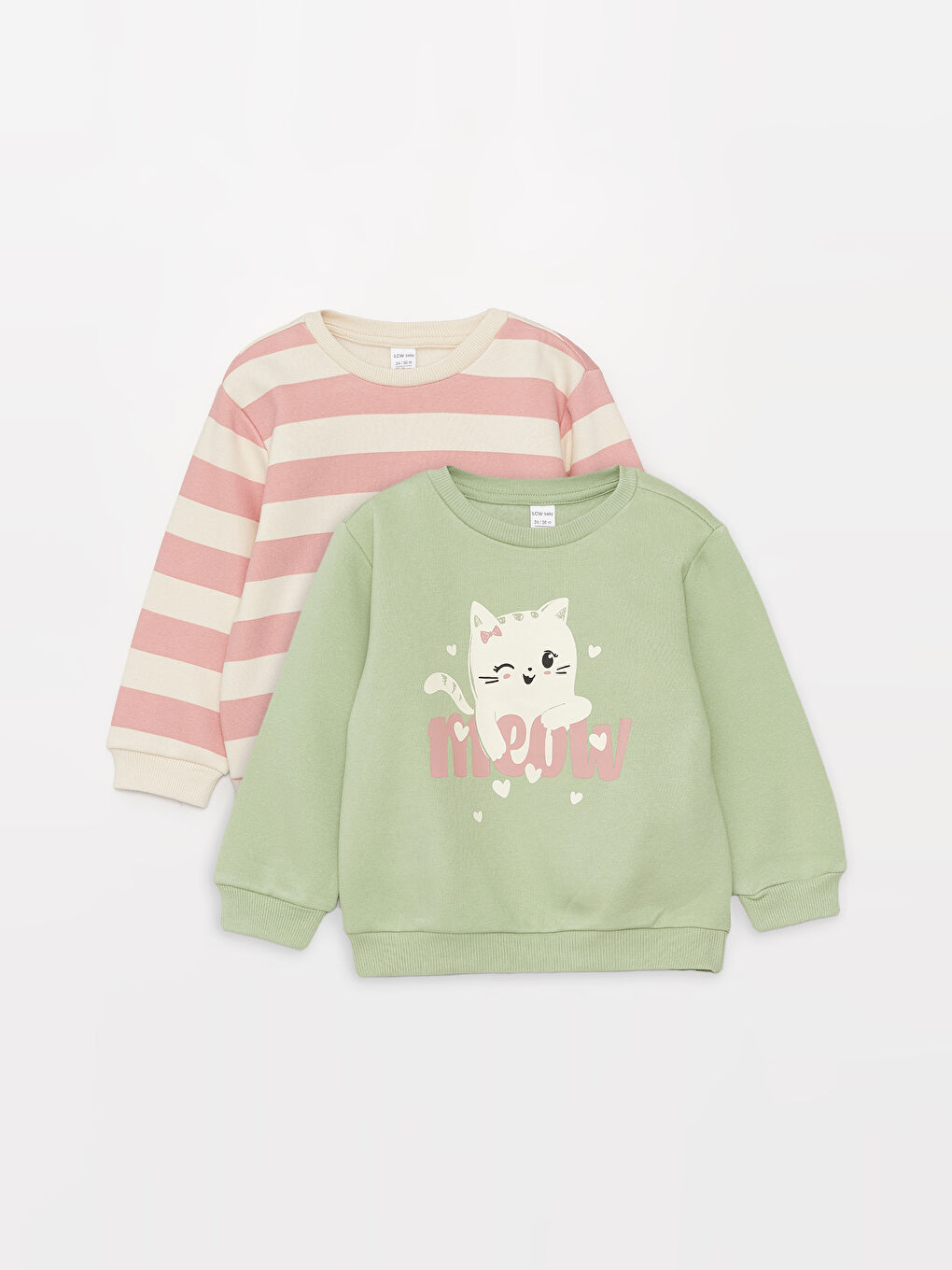 LCW baby Pembe Bisiklet Yaka Uzun Kollu Kız Bebek Sweatshirt 2'li