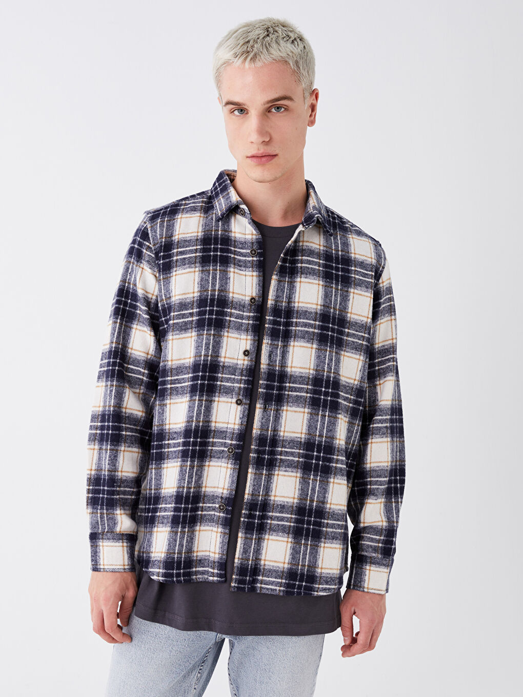 Ерлерге арналған ұзын жеңді торлы стандартты пішімді жейде-1