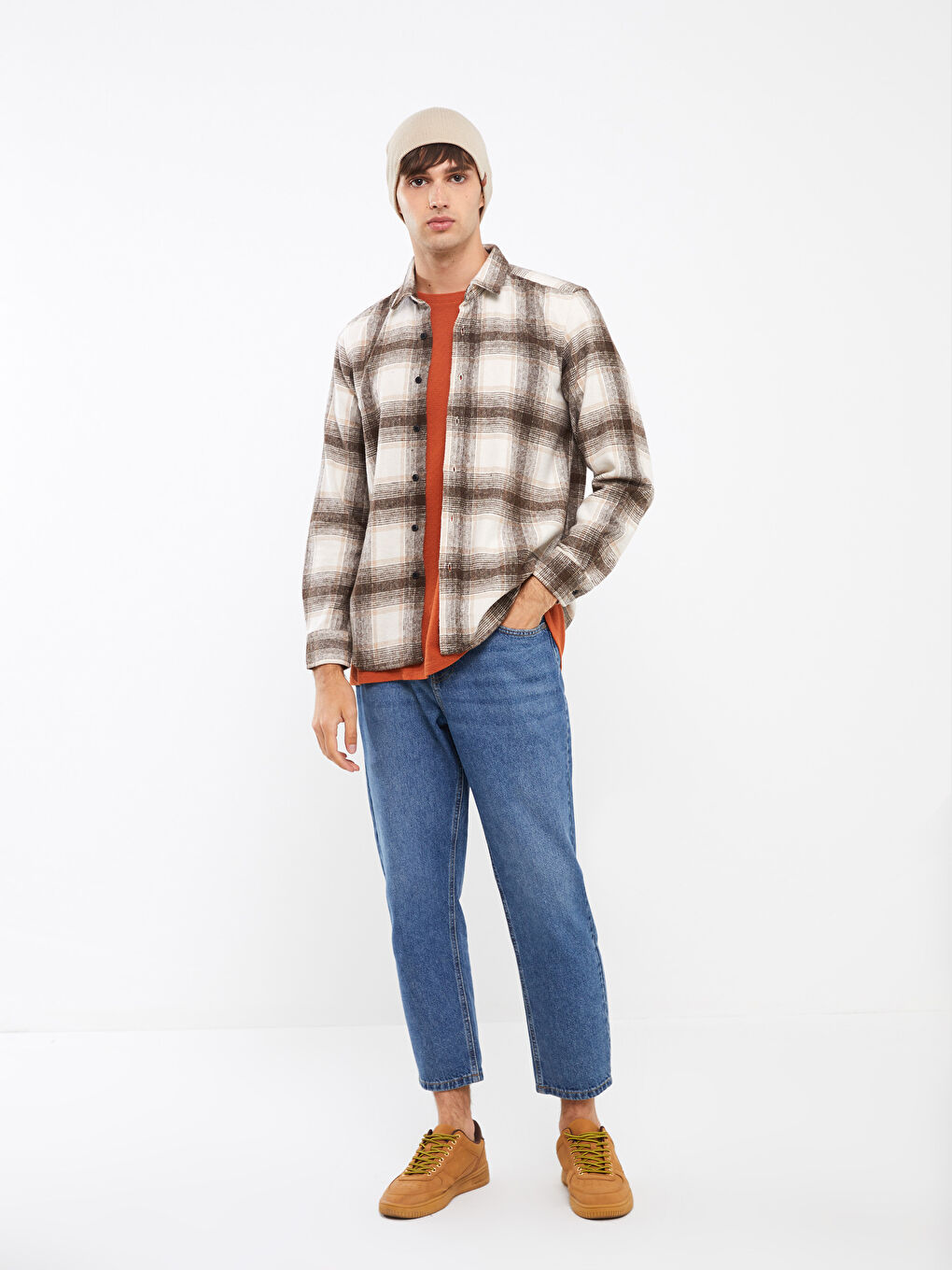Regular Fit Long Sleeve Plaid Men's Shirt-2