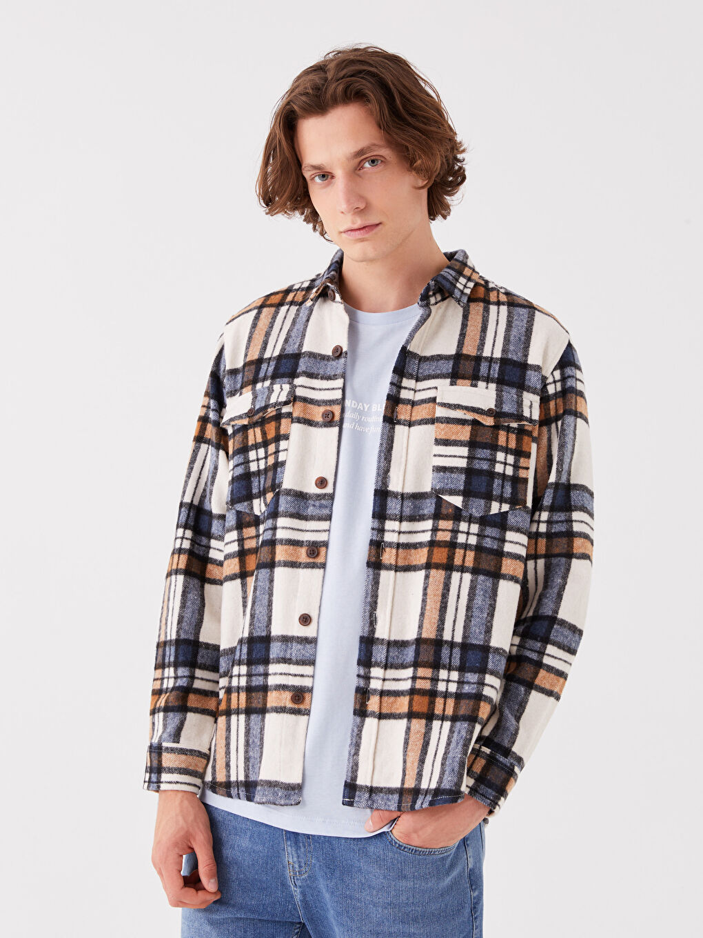 Regular Fit Long Sleeve Plaid Men's Shirt