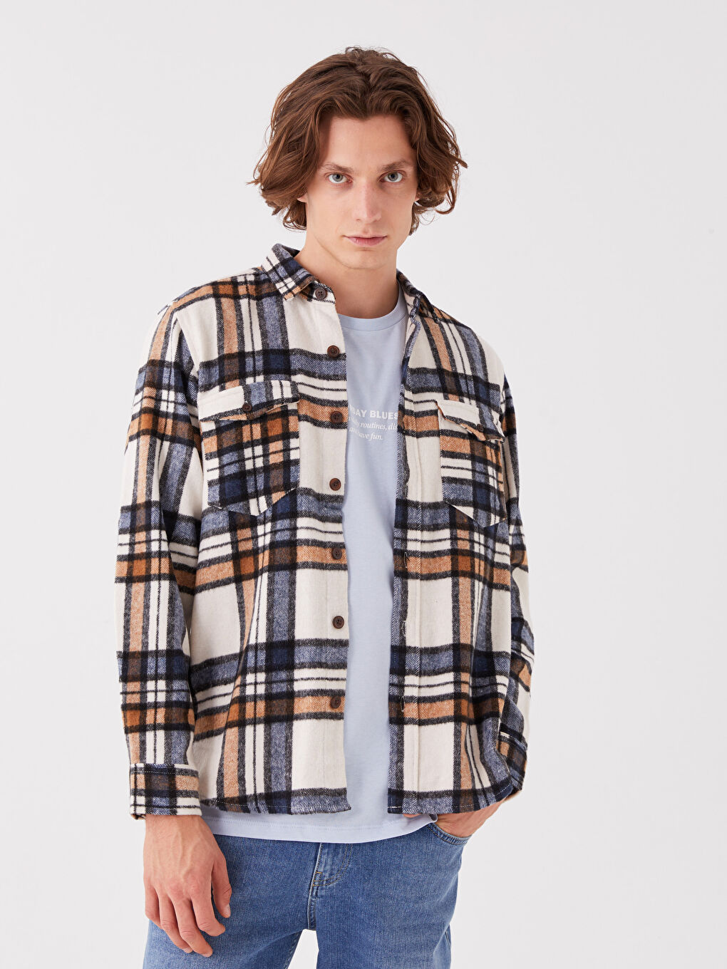 Regular Fit Long Sleeve Plaid Men's Shirt-1