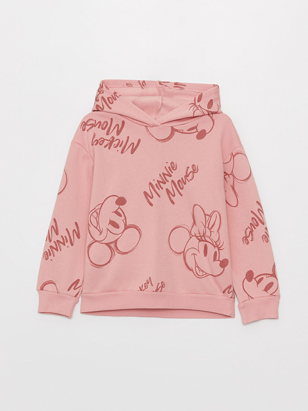 LCW Kids Mat Pembe Minnie ve Mickey Mouse Baskılı Kız Çocuk Hoodie