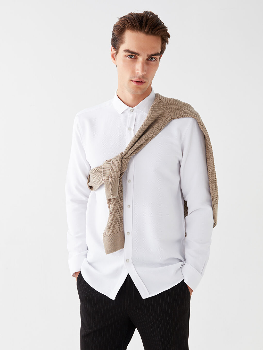 LCW Vision Slim Fit Long Sleeve Dobby Men's Shirt -W3BS63Z8-KE8