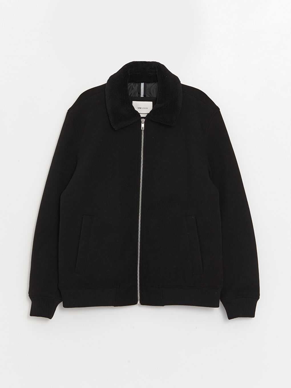 Siyah Standart Kalıp Gömlek Yaka Erkek Kaşe Mont-6