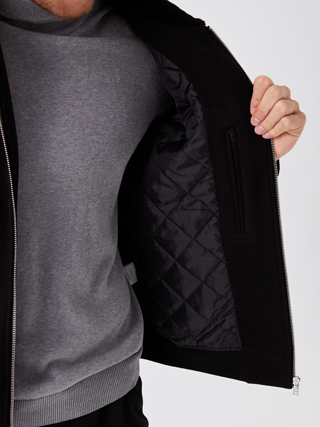 Siyah Standart Kalıp Gömlek Yaka Erkek Kaşe Mont-4