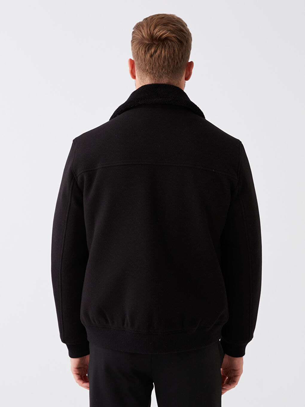 Siyah Standart Kalıp Gömlek Yaka Erkek Kaşe Mont-5