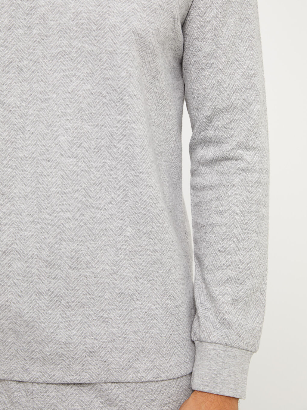 Gri Bisiklet Yaka Uzun Kollu Erkek Pijama Üst-3