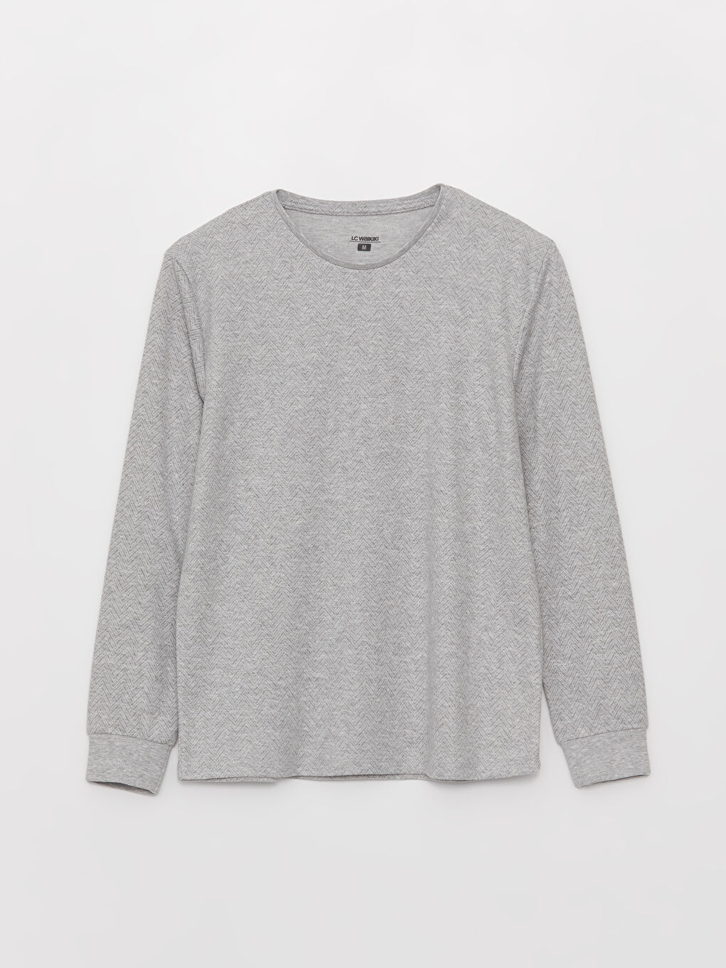 Gri Bisiklet Yaka Uzun Kollu Erkek Pijama Üst-5