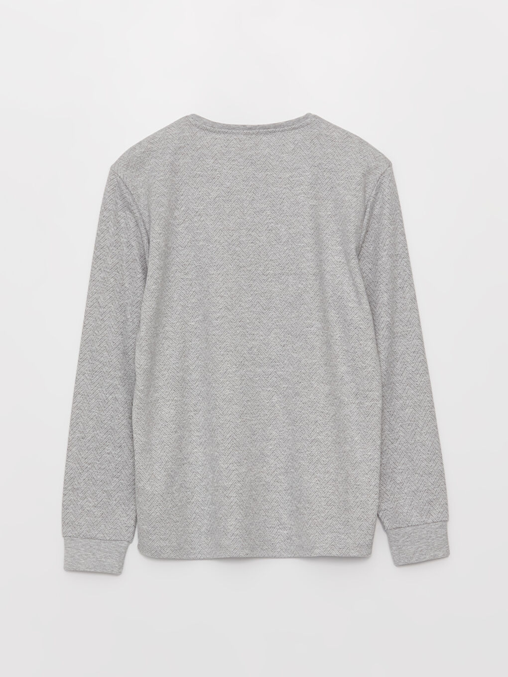 Gri Bisiklet Yaka Uzun Kollu Erkek Pijama Üst-6