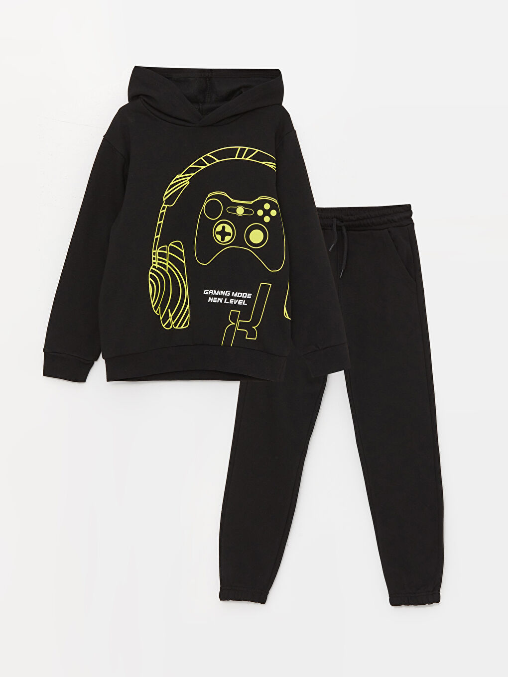 Siyah Baskılı Uzun Kollu Erkek Çocuk Hoodie ve Eşofman Altı