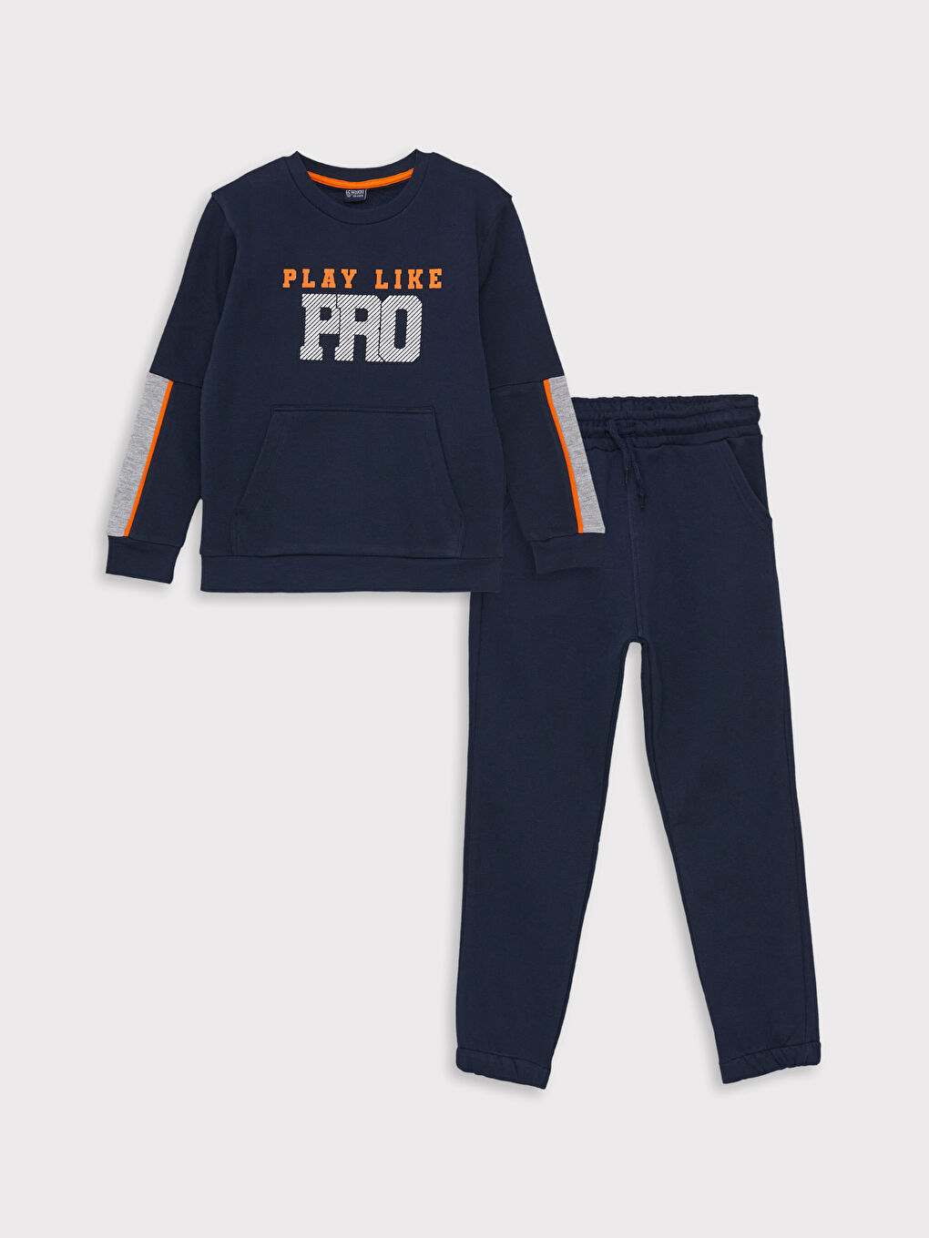 Lacivert Bisiklet Yaka Baskılı Uzun Kollu Erkek Çocuk Sweatshirt ve Eşofman Altı