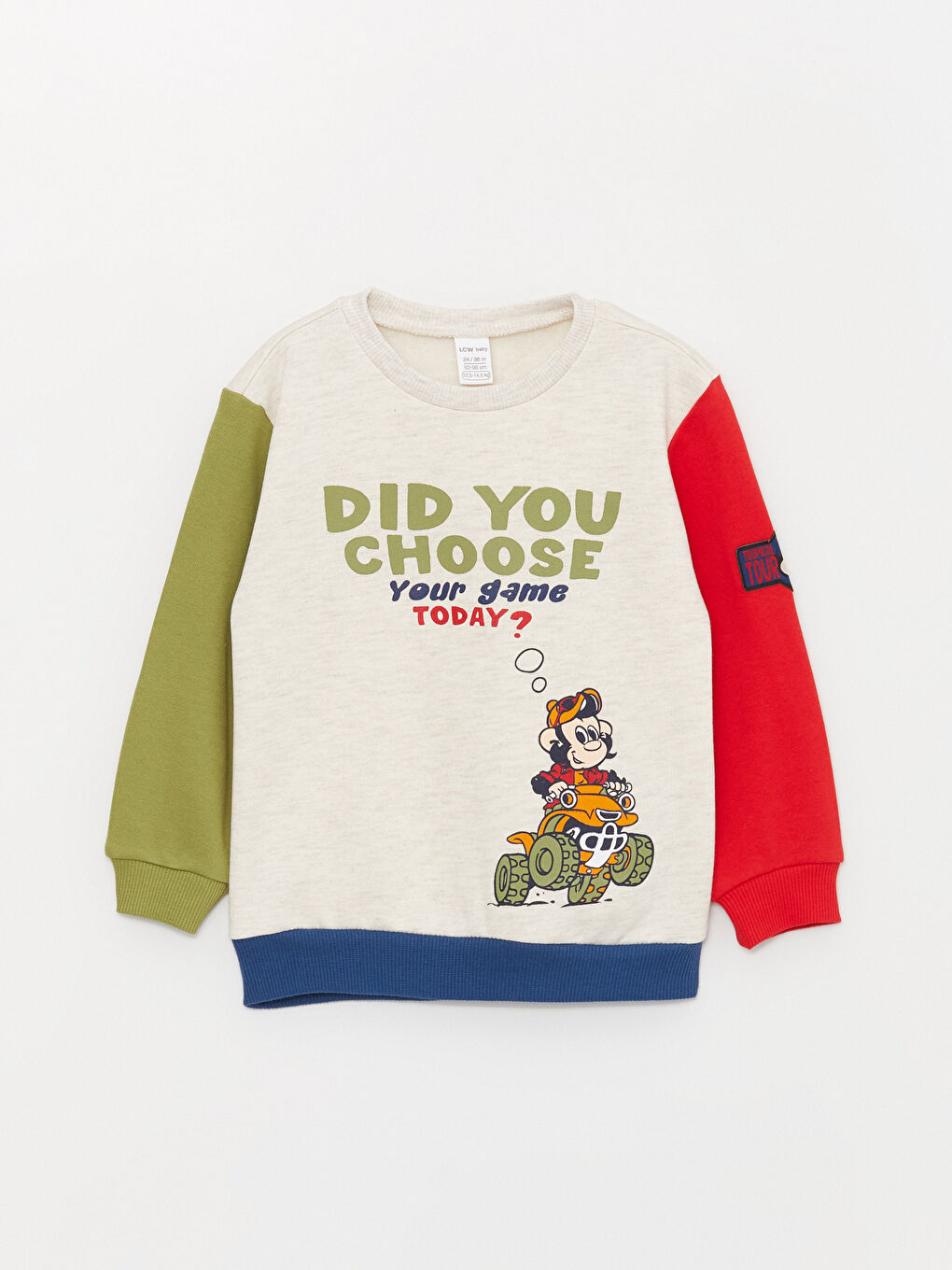 LCW baby Kırık Beyaz Melanj Bisiklet Yaka Uzun Kollu Nostaljik Maymun Baskılı Erkek Bebek Sweatshirt - 3