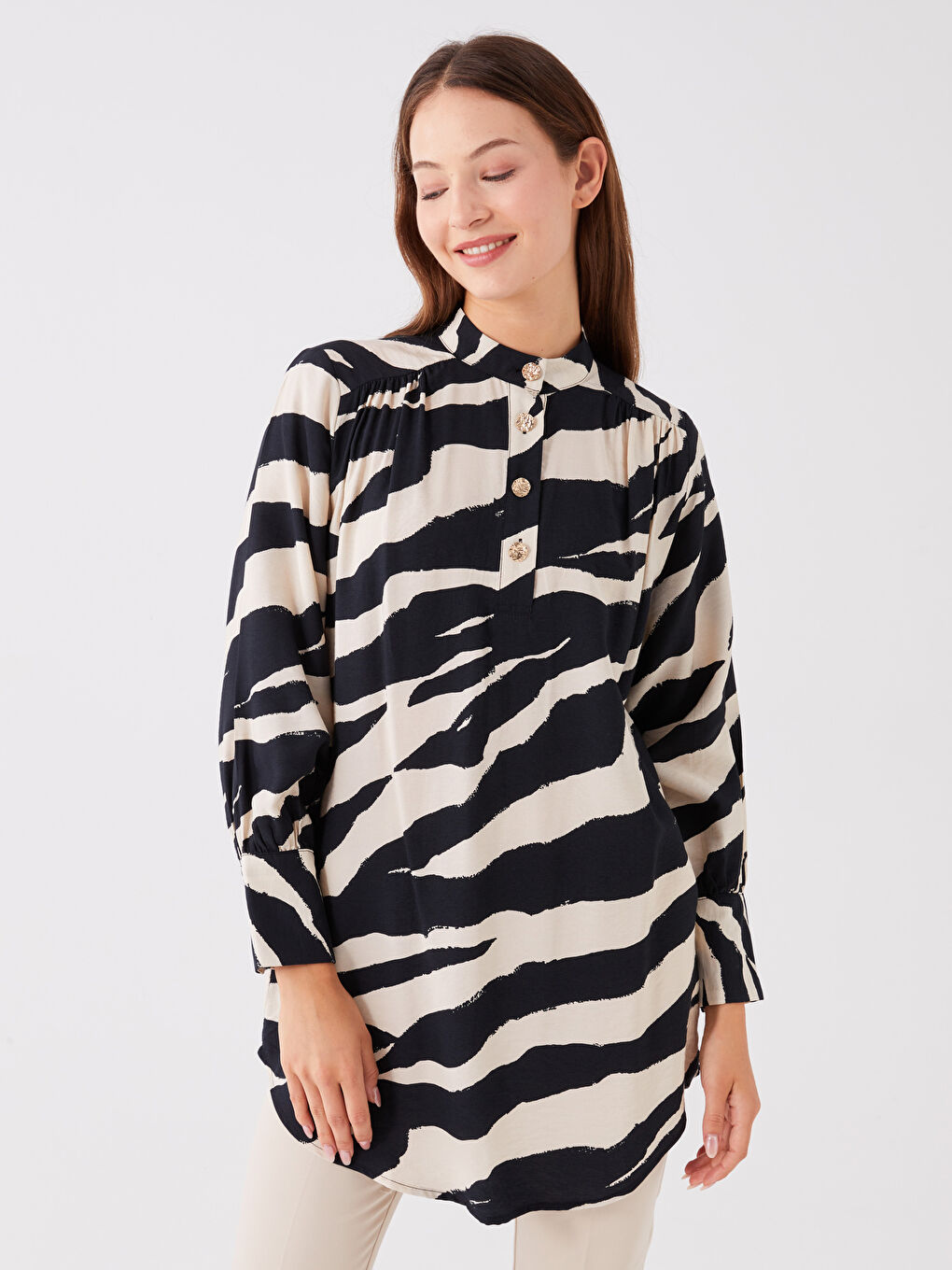 Tunique Pour Femmes Surdimensionnée Imprimée à Col Châle et Manches Longues