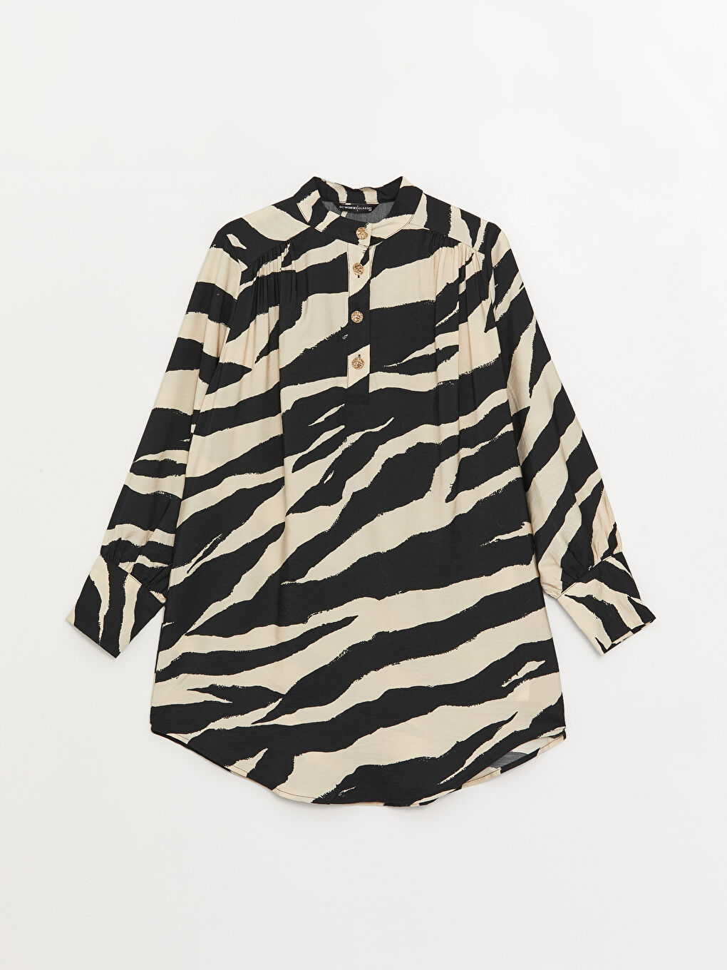 Tunique Pour Femmes Surdimensionnée Imprimée à Col Châle et Manches Longues-5