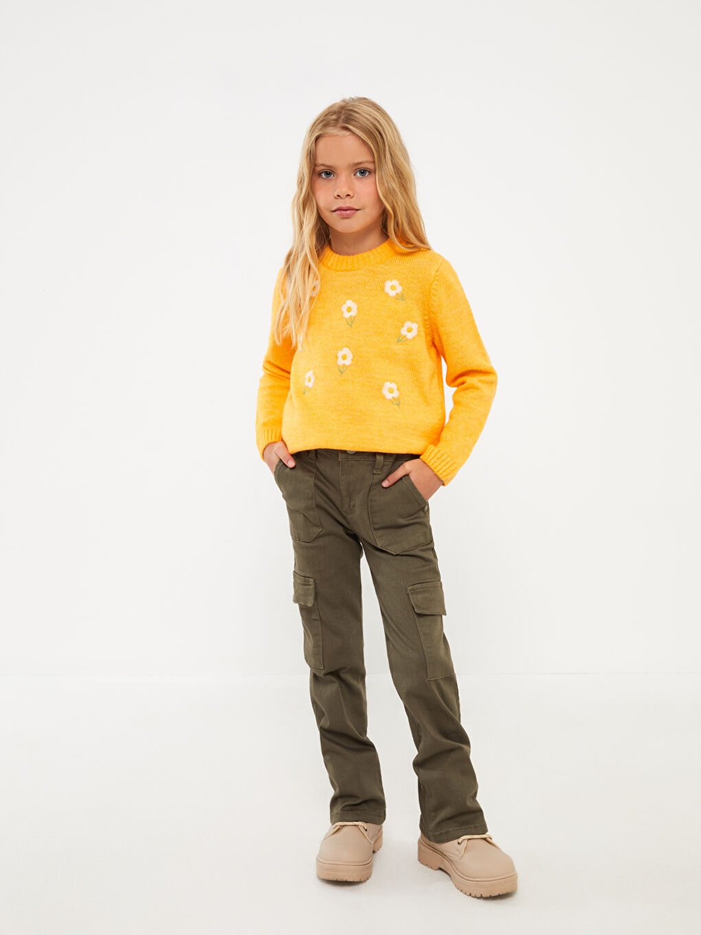 Клеш балақты қыз балалардың карго джинс шалбары-1