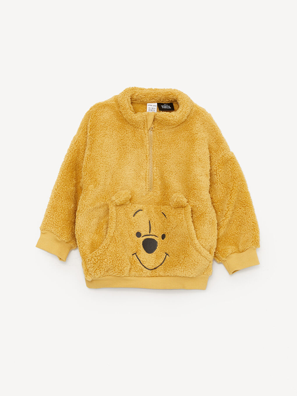 LCW baby Sarı Dik Yaka Uzun Kollu Winnie the Pooh Nakışlı Pelüş Erkek Bebek Sweatshirt - 1