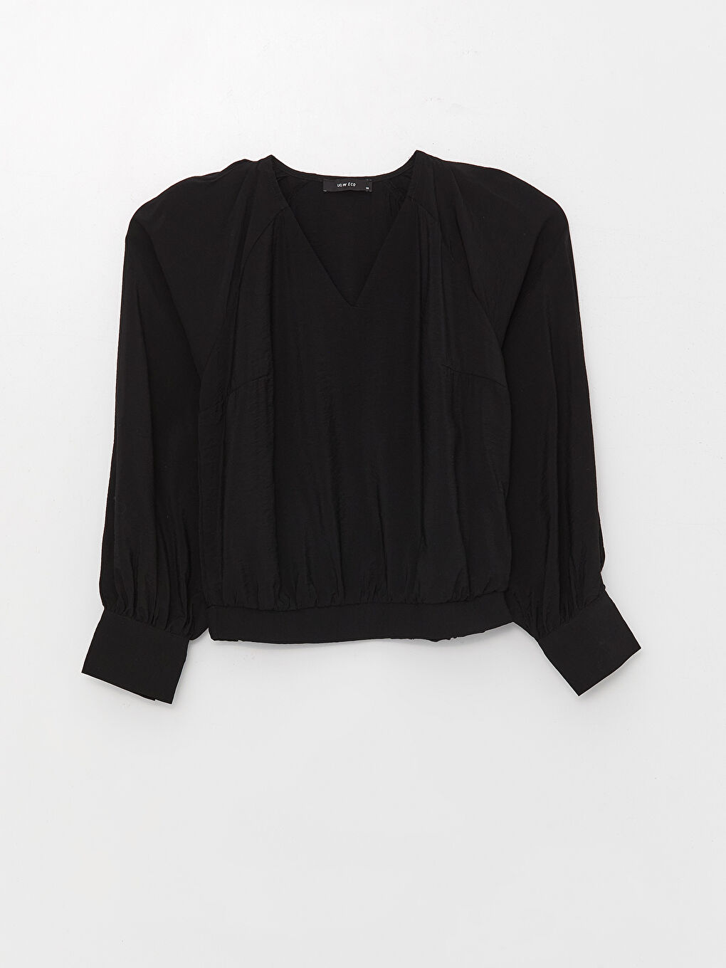 Siyah V Yaka Düz Uzun Kollu Kadın Bluz-5