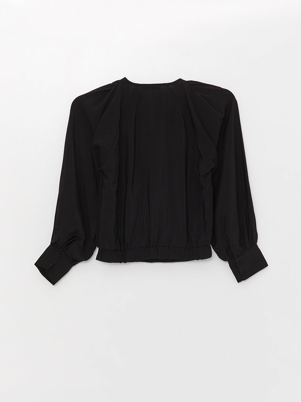 Siyah V Yaka Düz Uzun Kollu Kadın Bluz-6