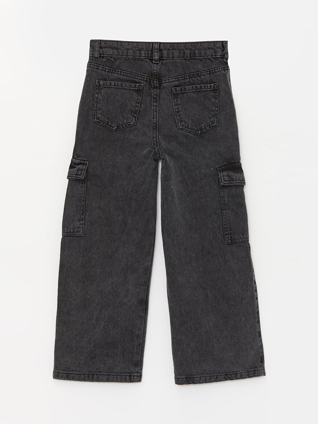 LCW Kids Siyah Asit Yıkamalı Wideleg Kız Çocuk Kargo Jean Pantolon - 3