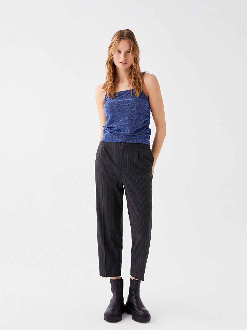 LCW Vision Elasticated Waist Loose Fit Striped Women's Trousers -W3BT28Z8-LFY